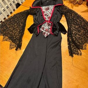 Witch Black and Red Gothic Dress with Lace Sleeves